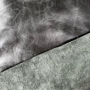 Leather Scrap Remnants Distressed Dark Green/Gray 15”x29-1/2”